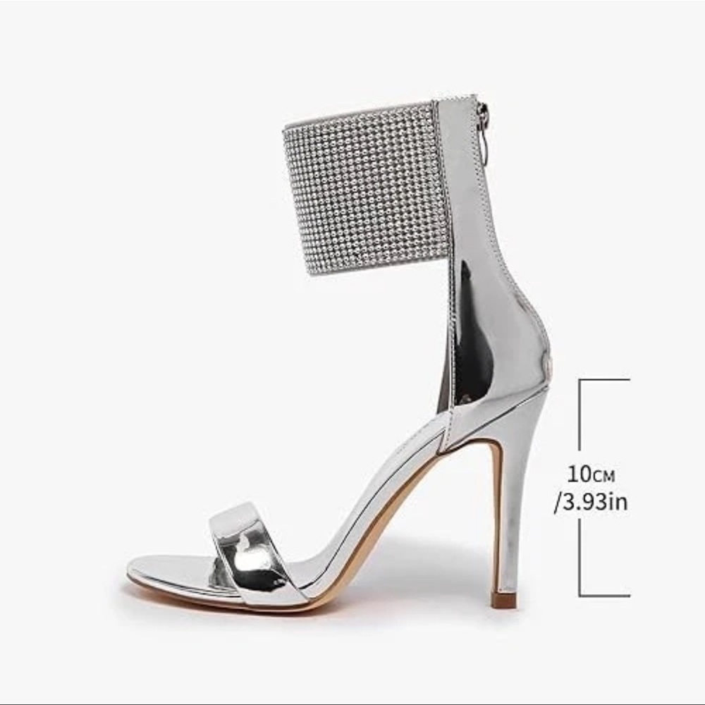 Silver Rhinestone Ankle-Cuff High Heel Sandals - Picture 7 of 8